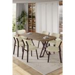Canisa Concept Axton Serisi Sabit Mdf 90X168 Atlantik Çam Mutfak Masa Takımı 6 Krem Sandalye