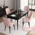 Canisa Concept Aya Serisi 80x132 cm Açılabilir Siyah Mermer Desen 4 Sandalye Pembe Mutfak Masa Takımı