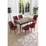 Canisa Concept Canisa Eva Serisi 80 x 132 cm Mdf Açılabilir Barok Ahşap Desen Mutfak Masa Takımı+6 Adet Sandalye - Bordo