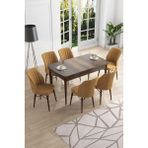 Canisa Concept Canisa Eva Serisi 80 x 132 cm Mdf Açılabilir Barok Ahşap Desen Mutfak Masa Takımı+6 Adet Sandalye - Cappuccino