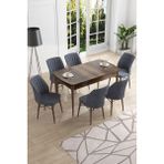 Canisa Concept Canisa Eva Serisi 80 x 132 cm Mdf Açılabilir Barok Ahşap Desen Mutfak Masa Takımı+6 Adet Sandalye - Füme