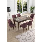 Canisa Concept Canisa Eva Serisi 80 x 132 cm Mdf Açılabilir Barok Ahşap Desen Mutfak Masa Takımı+6 Adet Sandalye - Gülkurusu