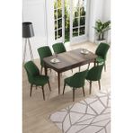 Canisa Concept Canisa Eva Serisi 80 x 132 cm Mdf Açılabilir Barok Ahşap Desen Mutfak Masa Takımı+6 Adet Sandalye - Haki Yeşili