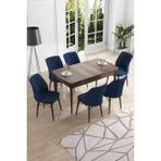 Canisa Concept Canisa Eva Serisi 80 x 132 cm Mdf Açılabilir Barok Ahşap Desen Mutfak Masa Takımı+6 Adet Sandalye - Lacivert