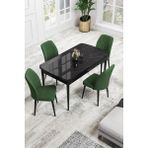 Canisa Concept Canisa Rio Serisi 80 x 132 cm Mdf Açılabilir Siyah Mermer Desen Mutfak Masa Takımı + 4 Adet Sandalye - Haki Yeşili