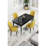 Canisa Concept Canisa Rio Serisi 80 x 132 cm Mdf Açılabilir Siyah Mermer Desen Mutfak Masa Takımı + 4 Adet Sandalye - Hardal