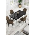 Canisa Concept Canisa Rio Serisi 80 x 132 cm Mdf Açılabilir Siyah Mermer Desen Mutfak Masa Takımı + 4 Adet Sandalye - Kahverengi