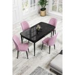 Canisa Concept Canisa Rio Serisi 80 x 132 cm Mdf Açılabilir Siyah Mermer Desen Mutfak Masa Takımı + 4 Adet Sandalye - Pembe