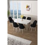 Canisa Concept Canisa Zen Serisi Açılabilir Mdf Beyaz Mermer Desen Mutfak Masa Takımı+6 Adet Sandalye (80 x 132 Cm) - Siyah