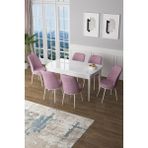 Canisa Concept Canisa Zen Serisi Açılabilir Mdf Beyaz Mutfak Masa Takımı+6 Adet Sandalye (80 x 132 Cm) - Pembe