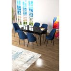 Canisa Concept Canisa Zen Serisi Açılabilir Mdf Siyah Mermer Desen Mutfak Masa Takımı+6 Adet Sandalye (80 x 132 Cm) - Lacivert