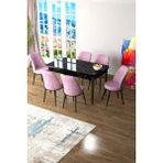 Canisa Concept Canisa Zen Serisi Açılabilir Mdf Siyah Mermer Desen Mutfak Masa Takımı+6 Adet Sandalye (80 x 132 Cm) - Pembe
