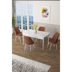 Canisa Concept Canisa Zen Serisi Mdf Açılabilir Beyaz Mermer Desenli Mutfak Masası Takımı+4 Kiremit Sandalye