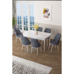 Canisa Concept Canisa Zen Serisi Mdf Açılabilir Beyaz Mermer Desenli Mutfak Masası Takımı+6 Füme Sandalye