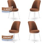 Canisa Concept Dexa Serisi Üst Kalite Mutfak Sandalyesi Metal Beyaz Iskeletli 4 Adet Sandalye - Kiremit