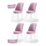 Canisa Concept Dexa Serisi Yemek Odası Sandalyesi, Metal Beyaz Iskeletli, 4 Adet, Pembe