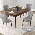Canisa Concept Due Serisi 80x132 cm Açılabilir Barok Ahşap Desen 4 Sandalye Gri Mutfak Masası Takımı