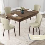 Canisa Concept Due Serisi 80x132 cm Açılabilir Barok Ahşap Desen 4 Sandalye Krem Mutfak Masası Takımı