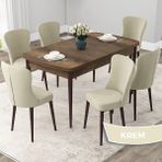 Canisa Concept Due Serisi 80x132 cm Açılabilir Barok Ahşap Desen 6 Sandalye Krem Mutfak Masası Takımı