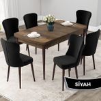 Canisa Concept Due Serisi 80x132 cm Açılabilir Barok Ahşap Desen 6 Sandalye Siyah Mutfak Masası Takımı