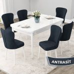 Canisa Concept Due Serisi 80x132 cm Açılabilir Beyaz 6 Sandalye Antrasit Mutfak Masası Takımı