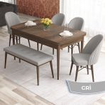 Canisa Concept Elf Serisi 80X132 Açılabilir Barok Ahşap Desen Mutfak Masa Takımı 4 Sandalye 1 Bench Gold Halkalı - Gri
