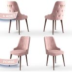 Canisa Concept Enoa Serisi Babyface Kumaş Ceviz Gürgen Ayaklı4 Adet Sandalye Gold Halkalı - Pembe