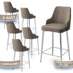 Canisa Concept Enox Serisi 6 Adet Mutfak Bar Sandalyesi Babyface Kumaş Krom Kaplama Metal Ayak - Cappuccino