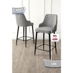 Canisa Concept Enox Serisi,2 Adet Gri Sandalye Yemek Odası Bar Sandalyesi, Babyface Kumaş, Siyah Metal Ayak ,