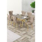 Canisa Concept Esla Serisi 90X160 Lak Panel Antrasit Ironi Gold Kaplama Ayaklı Masa Takımı Ve 6 Cappucino Sandalye