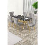 Canisa Concept Esla Serisi 90X160 Lak Panel Sonata Gold Kaplama Ayaklı Masa Takımı Ve 6 Gri Sandalye