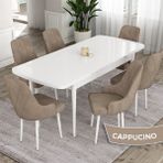 Canisa Concept Eta Serisi 80 x 132 cm Açılabilir Mdf Mutfak Masa Takımı Beyaz Masa 6 Sandalye - 80x132 - Cappucino