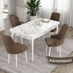 Canisa Concept Eta Serisi 80 x 132 cm Açılabilir Mdf Mutfak Masa Takımı Beyaz Mermer Desen Masa 4 Sandalye - 80x132 - Kahverengi