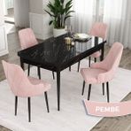 Canisa Concept Eta Serisi 80 x 132 cm Açılabilir Mdf Mutfak Masa Takımısiyah Mermer Desen Masa 4 Sandalye - Pembe