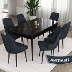 Canisa Concept Eta Serisi 80 x 132 cm Açılabilir Mdf Yemek Odası Masa Takımısiyah Mermer Desen Masa 6 Sandalye - Antrasit