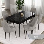 Canisa Concept Eta Serisi 80 x 132 cm Açılabilir Mdf Yemek Odası Masa Takımısiyah Mermer Desen Masa 6 Sandalye - Gri