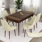 Canisa Concept Eta Serisi 80 x 132 cm Mdf Açılabilir Masa Takımı Barok Ahşap Desen Masa 6 Sandalye - 80x132 - Krem