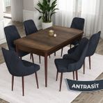Canisa Concept Eta Serisi 80 x 132 cm Mdf Açılabilir Masa Takımı Barok Ahşap Desen Masa 6 Sandalye - Antrasit
