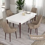 Canisa Concept Eta Serisi 80 x 132 cm Mdf Açılabilir Masa Takımı Beyaz Masa Kahve Ayak 4 Sandalye - 80x132 - Cappucino
