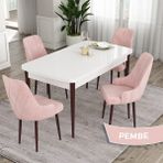 Canisa Concept Eta Serisi 80 x 132 cm Mdf Açılabilir Masa Takımı Beyaz Masa Kahve Ayak 4 Sandalye - 80x132 - Pembe