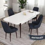 Canisa Concept Eta Serisi 80 x 132 cm Mdf Açılabilir Masa Takımı Beyaz Masa Kahve Ayak 4 Sandalye - Antrasit