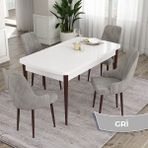 Canisa Concept Eta Serisi 80 x 132 cm Mdf Açılabilir Masa Takımı Beyaz Masa Kahve Ayak 4 Sandalye - Gri