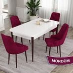Canisa Concept Eta Serisi 80 x 132 cm Mdf Açılabilir Masa Takımı Beyaz Masa Kahve Ayak 4 Sandalye - Mürdüm