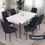 Canisa Concept Eta Serisi 80 x 132 cm Mdf Açılabilir Masa Takımı Beyaz Masa Kahve Ayak 6 Sandalye - 80x132 - Antrasit