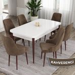 Canisa Concept Eta Serisi 80 x 132 cm Mdf Açılabilir Masa Takımı Beyaz Masa Kahve Ayak 6 Sandalye - 80x132 - Kahverengi