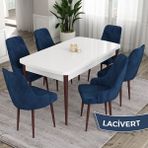 Canisa Concept Eta Serisi 80 x 132 cm Mdf Açılabilir Masa Takımı Beyaz Masa Kahve Ayak 6 Sandalye - 80x132 - Lacivert