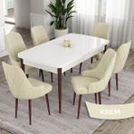 Canisa Concept Eta Serisi 80 x 132 cm Mdf Açılabilir Masa Takımı Beyaz Masa Kahve Ayak 6 Sandalye - Krem