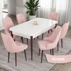 Canisa Concept Eta Serisi 80 x 132 cm Mdf Açılabilir Masa Takımı Beyaz Masa Kahve Ayak 6 Sandalye - Pembe
