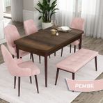 Canisa Concept Eta Serisi, 80X132 Mdf Açılabilir Masa Takımı, Barok Ahşap Desen Masa 4 Sandalye ve 1 Bench - 80 x 132 cm - Pembe