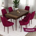 Canisa Concept Eta Serisi, 80X132 Mdf Açılabilir Masa Takımı, Barok Ahşap Desen Masa 6 Sandalye - Mürdüm